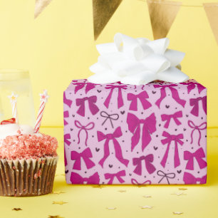 Coquette Magenta Bows & Hearts Wrapping Paper