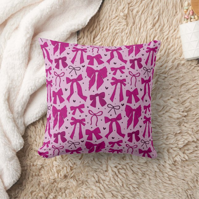 Coquette Magenta Bows Throw Pillow (Blanket)