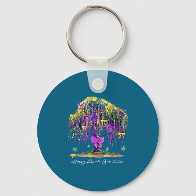 Coquette Mardi Gras 2026 Beads Tree Carnival New O Keychain (Front)