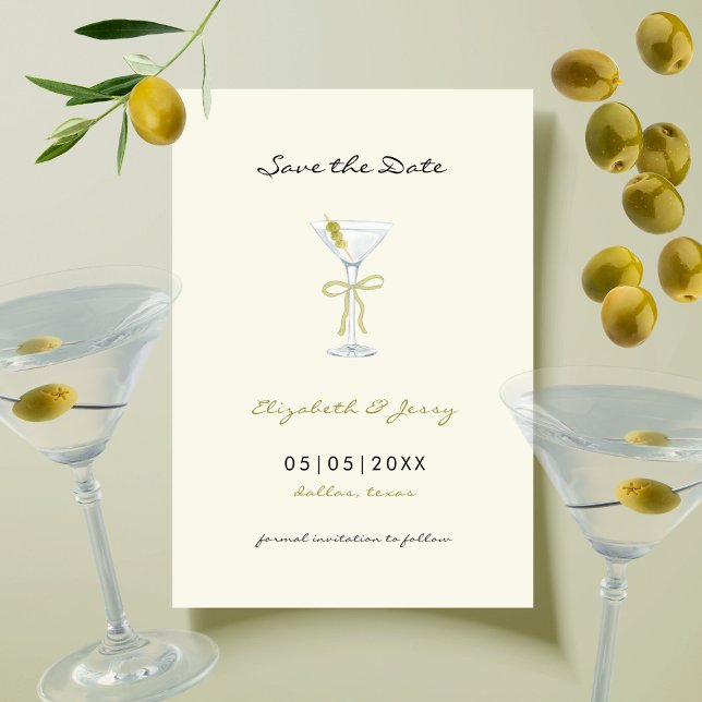 Coquette Martini Bow Handwritten Save the Date (Creator Uploaded)