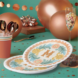 Coquette Mexican Talavera Monogram Paper Plates