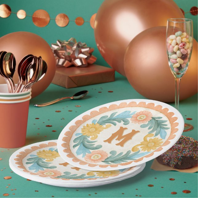 Coquette Mexican Talavera Monogram Paper Plates (Multi)
