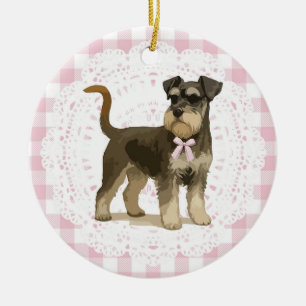 Coquette Miniature Schnauzer Dog Pink Gingham Bows Ceramic Ornament