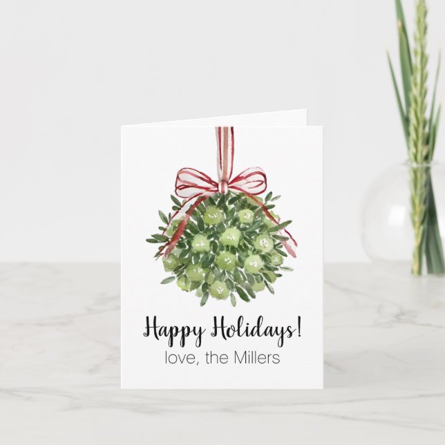 Coquette Mistletoe Watercolor Christmas Cards (Front)