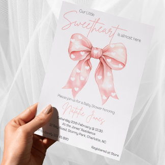 Coquette Modern Pink Bow Baby Shower Invitation