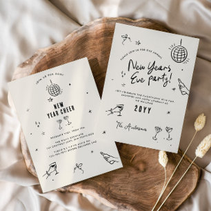 Coquette modern typography New Yeats Eve party Invitation