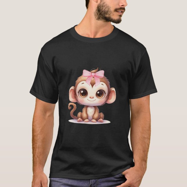 Coquette Monkey Lover Bow Simple Pink Cute Girly G T-Shirt (Front)
