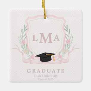 Coquette Monogram Graduation Ceramic Ornament