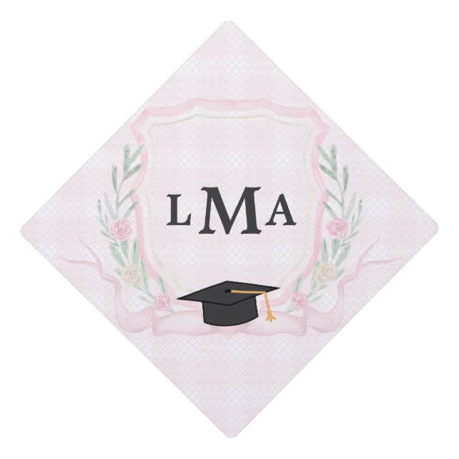 Coquette Monogram Graduation Graduation Cap Topper (Front)