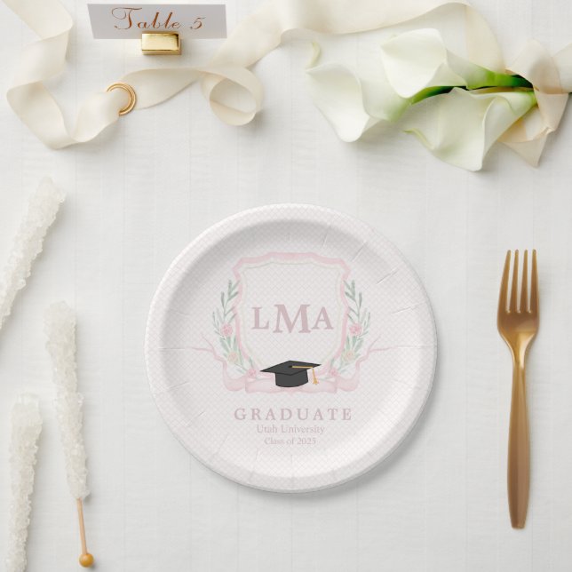 Coquette Monogram Graduation  Paper Plates (Wedding)