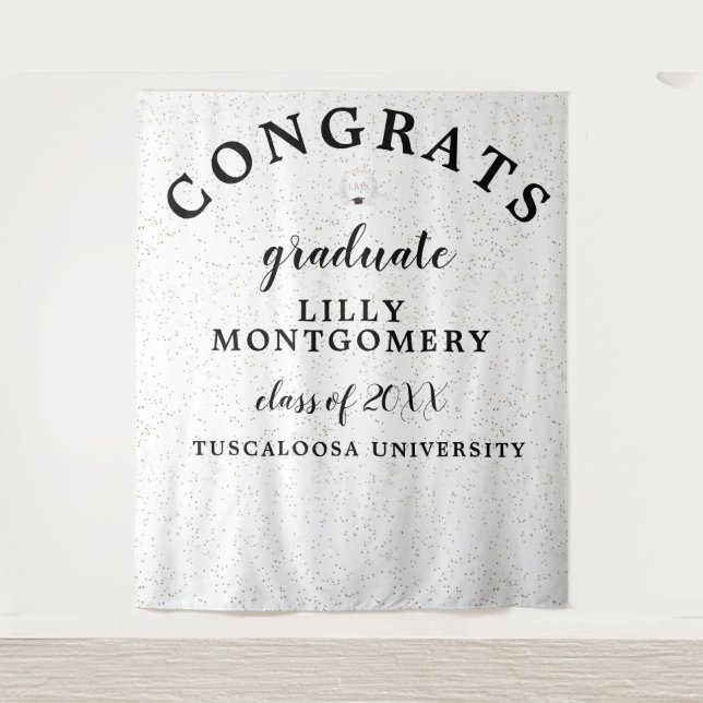 Coquette Monogram Graduation Photo Backdrop (Front)