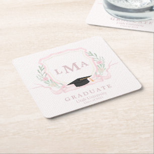 Coquette Monogram Graduation Square Paper Coaster