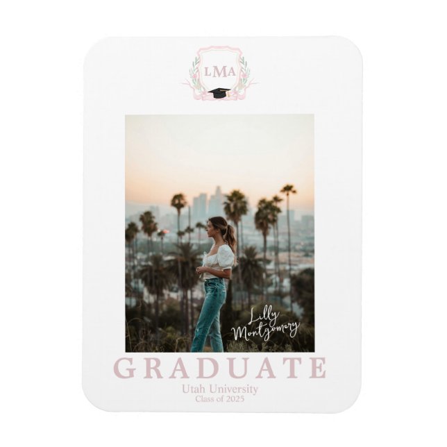 Coquette Monogram Photo Graduation Announcement Magnet (Vertical)