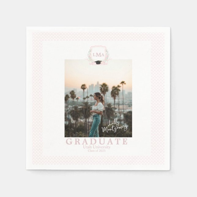 Coquette Monogram Photo Graduation Announcement Napkins (Front)