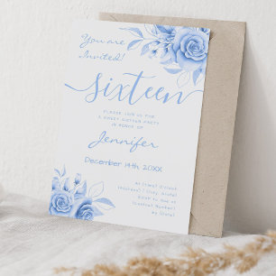 Coquette Navy Blue Sweet 16 Floral Glam Invitation