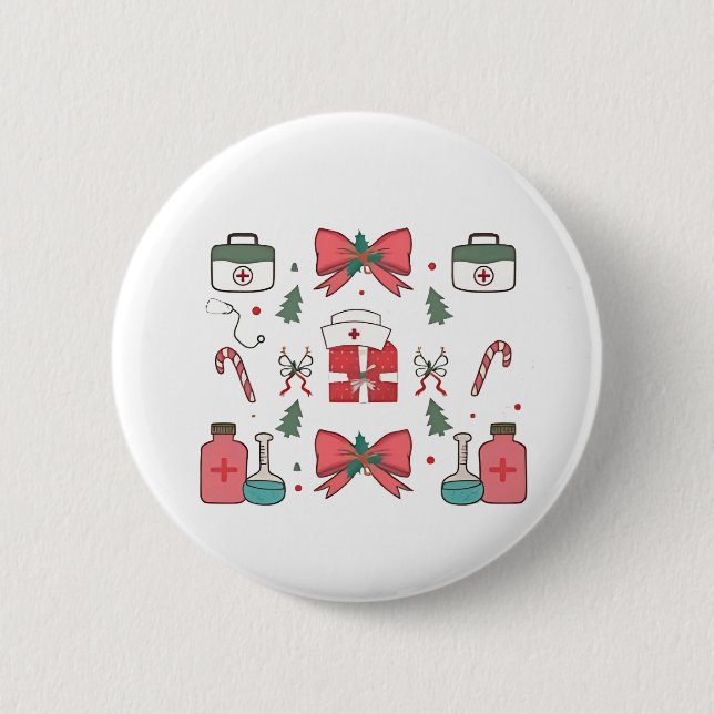 Coquette Nurse Bow Custom Nurse  Xmas Christmas  Button (Front)