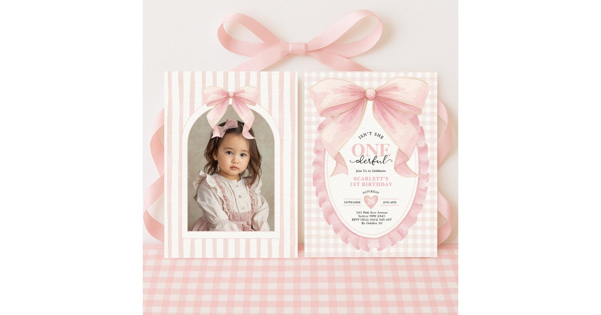 Coquette ONEderful Pink Bow Girl 1st Birthday Invitation | Zazzle