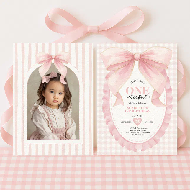 Coquette ONEderful Pink Bow Girl 1st Birthday Invitation | Zazzle