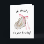 Coquette Oyster Watercolor Birthday Card<br><div class="desc">This birthday card features a watercolor portrait of an oyster decorated with a pink bow.</div>