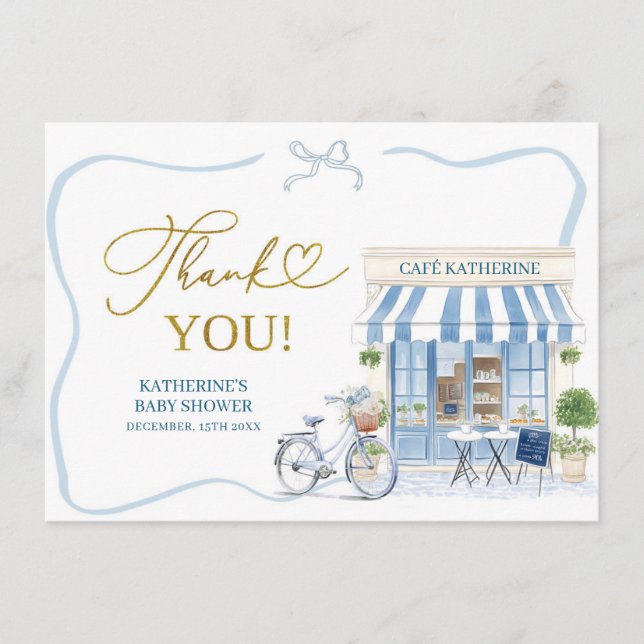 Coquette Parisian cafe French Blue Thank You Card (Front)