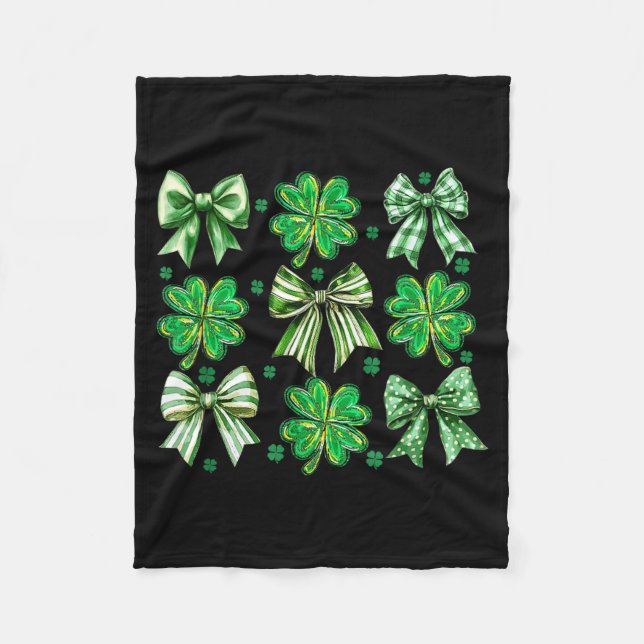 Coquette Patrick's Day Bow,shamrock Lucky Bow Funn Fleece Blanket (Front)
