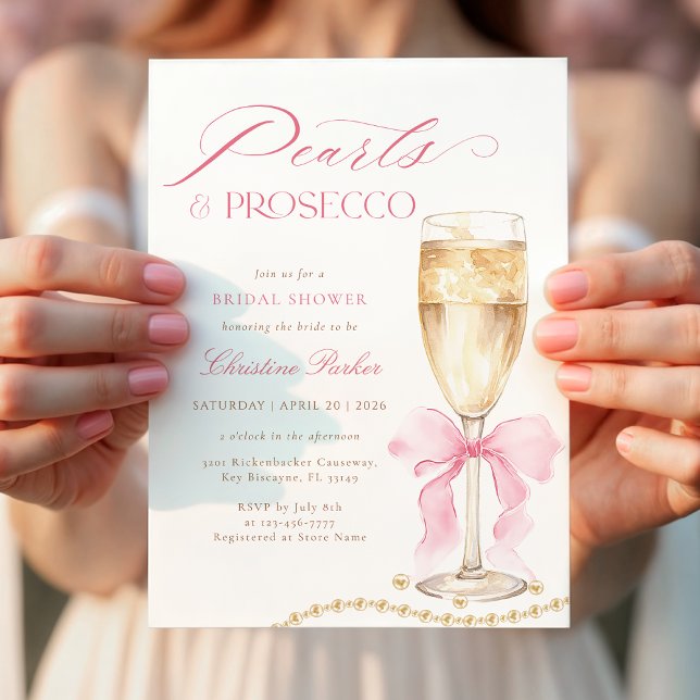 Coquette Pearls and Prosecco Bridal Shower Invitation (Creator Uploaded)