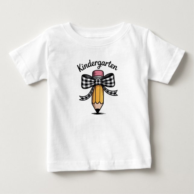 Coquette Pencil Bow Kindergarten Teacher School Baby T-Shirt (Front)