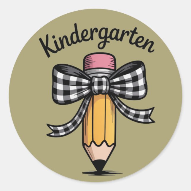 Coquette Pencil Bow Kindergarten Teacher School Classic Round Sticker (Front)
