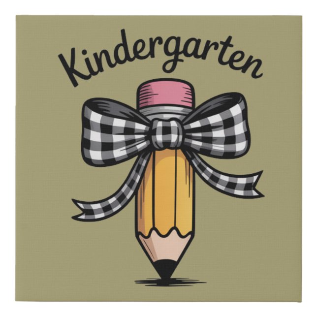 Coquette Pencil Bow Kindergarten Teacher School Faux Canvas Print (Front)
