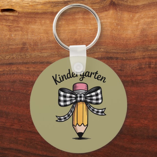 Coquette Pencil Bow Kindergarten Teacher School Keychain (Front)