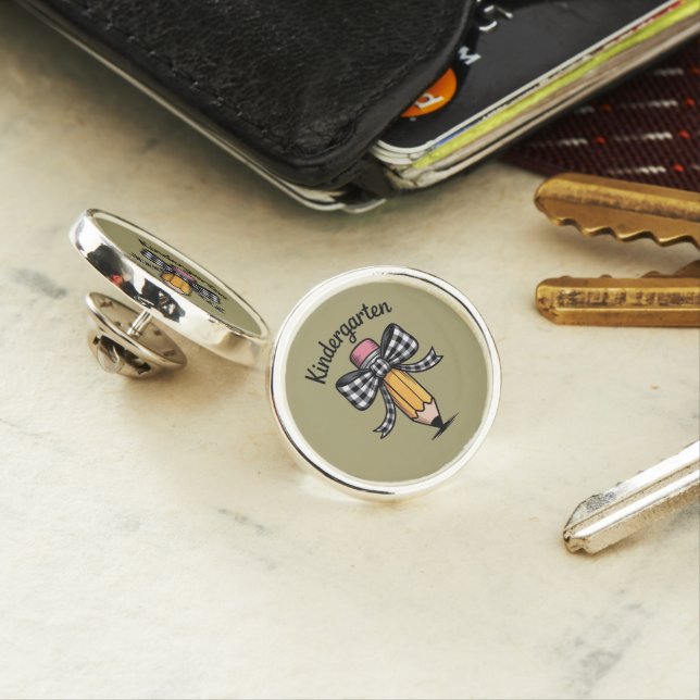 Coquette Pencil Bow Kindergarten Teacher School Lapel Pin (In Situ)