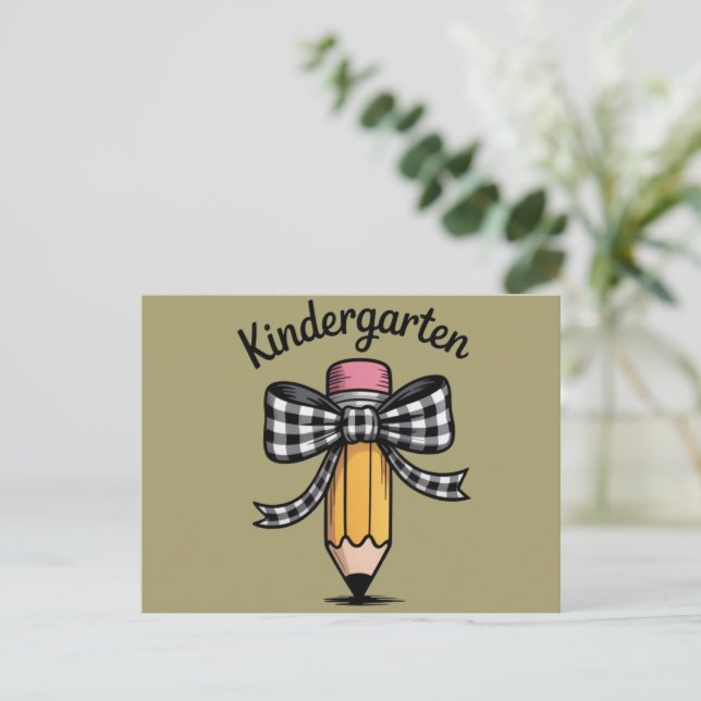 Coquette Pencil Bow Kindergarten Teacher School Postcard (Standing Front)