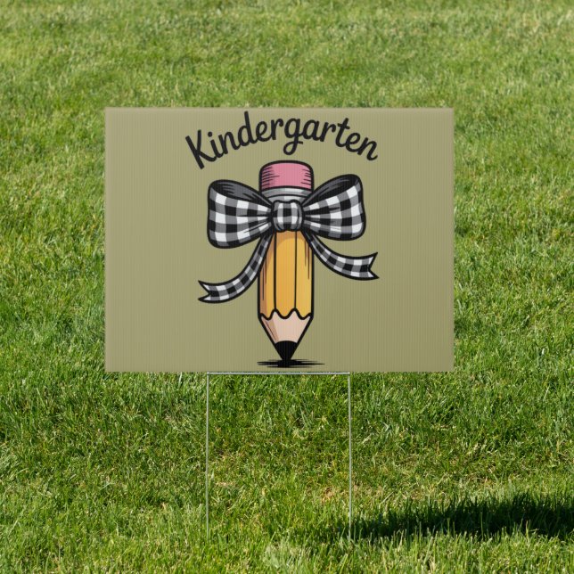 Coquette Pencil Bow Kindergarten Teacher School Sign (Insitu)