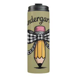 Coquette Pencil Bow Kindergarten Teacher School Thermal Tumbler