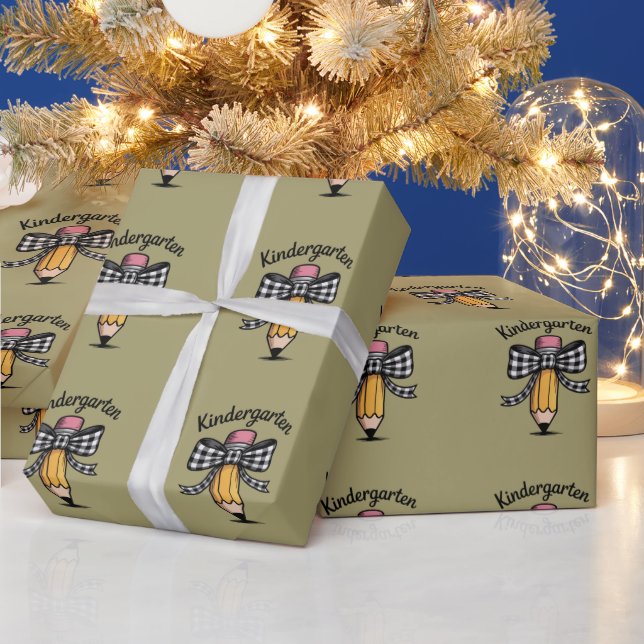 Coquette Pencil Bow Kindergarten Teacher School Wrapping Paper (Holidays)