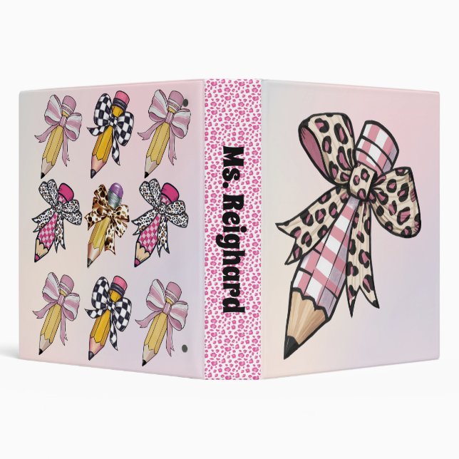 Coquette Pencils  animal print bow personalized 3 Ring Binder (Background)