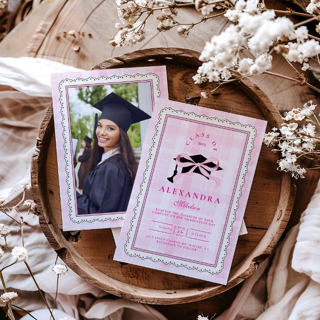 Coquette Photo Pink  Bow Graduation Invitation (Creator Uploaded)
