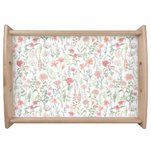 Coquette Pink and Green Wildflower Meadow Serving Tray