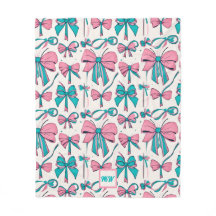 Coquette pink and teal bows monogram