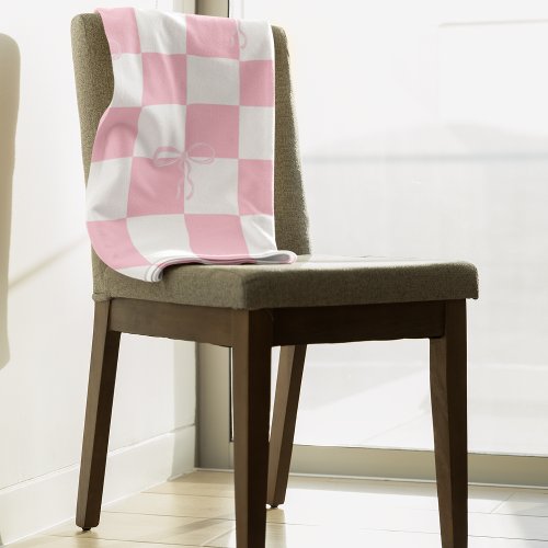 Coquette Pink and White Checkered with Ribbons Sherpa Blanket