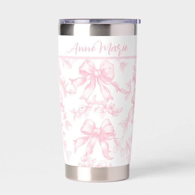 Coquette Pink and White Toile Bride Bachelorette Insulated Tumbler (Left)