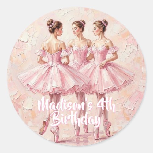 coquette pink ballerina birthday  classic round sticker