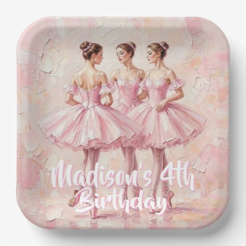 coquette pink ballerina birthday paper plates