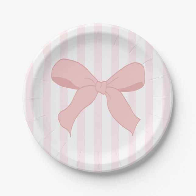 Coquette Pink Ballerina Bow Birthday Paper Plates (Front)