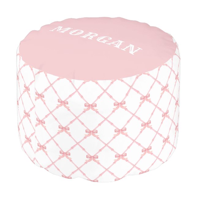 Coquette Pink Bamboo Trellis with Bows  Pouf (Angled Back)