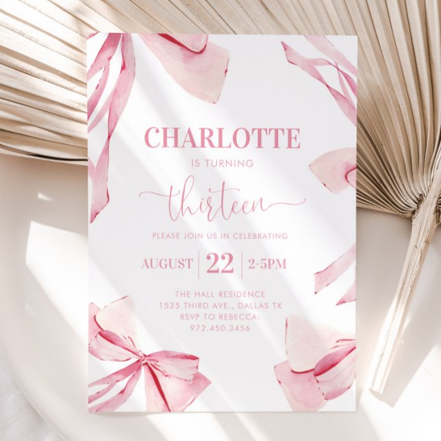 Coquette PINK BOW 13th Birthday Invitation (Creator Uploaded)