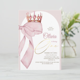 Coquette Pink Bow 1st Birthday Invitation