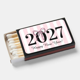 Coquette Pink Bow 2027 Happy New Year Party Matchboxes