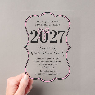 Coquette Pink Bow 2027 New Years Eve Party Acrylic Invitations