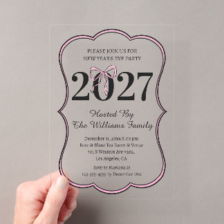 Coquette Pink Bow 2027 New Years Eve Party Acrylic Invitations